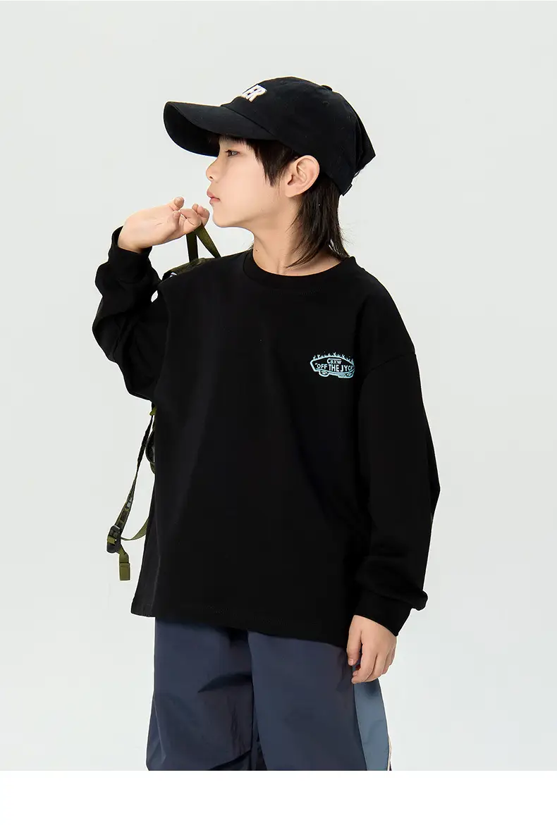 Kids Korean Print Long Sleeve T-Shirt Black Medium — feature 12