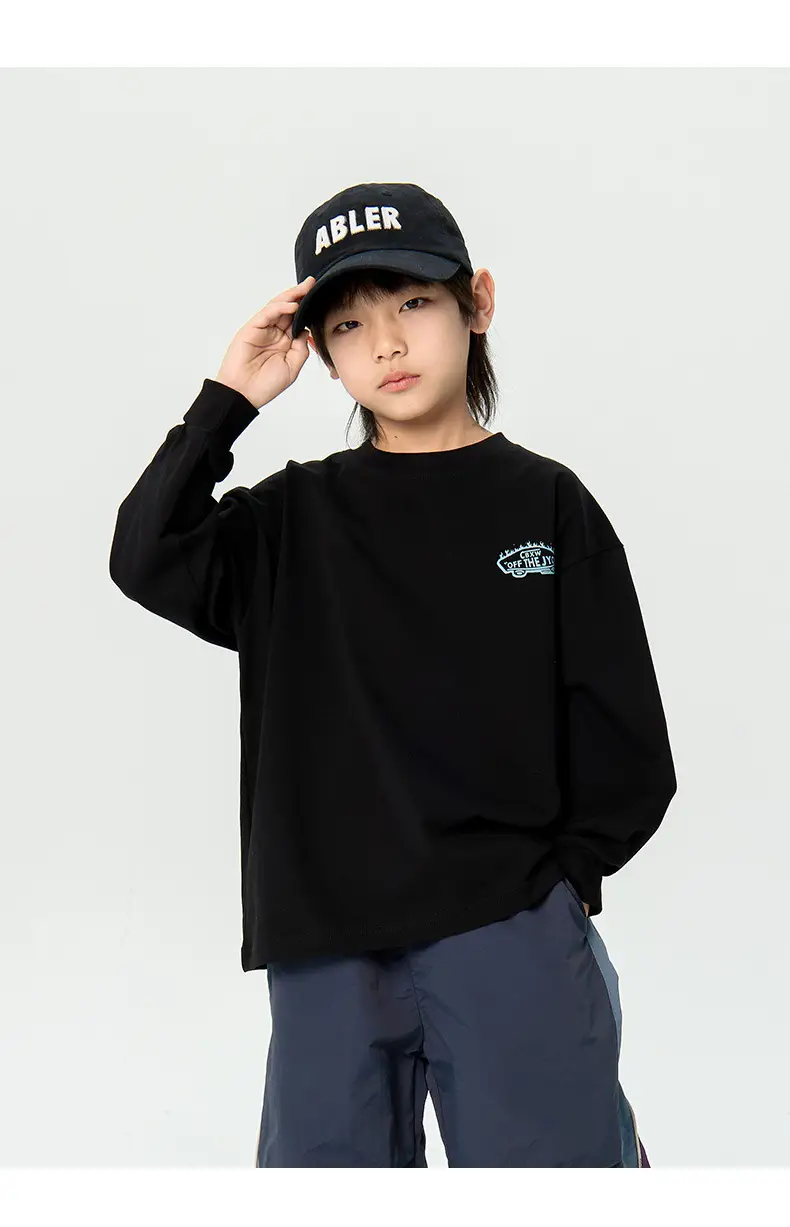 Kids Korean Print Long Sleeve T-Shirt Black Medium — feature 6