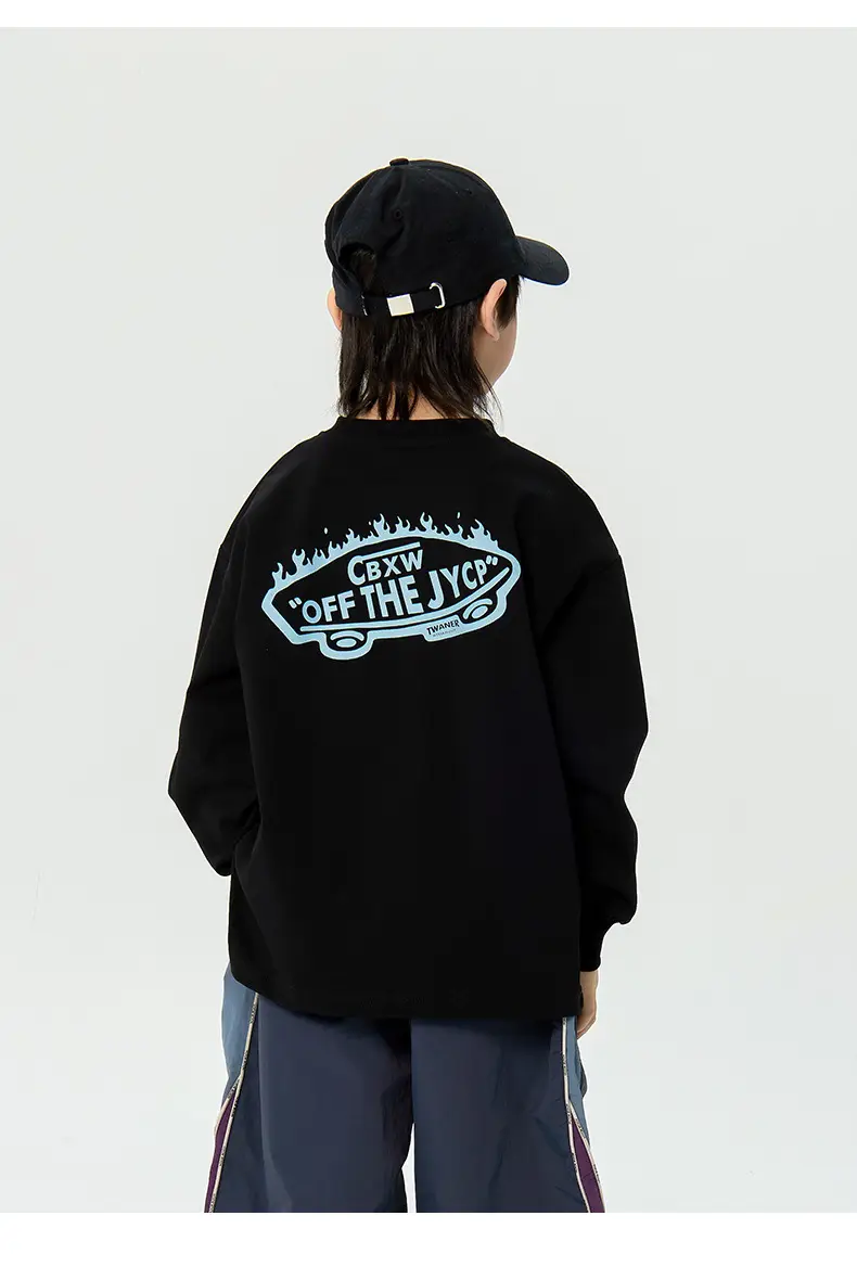 Kids Korean Print Long Sleeve T-Shirt Black Medium — feature 7