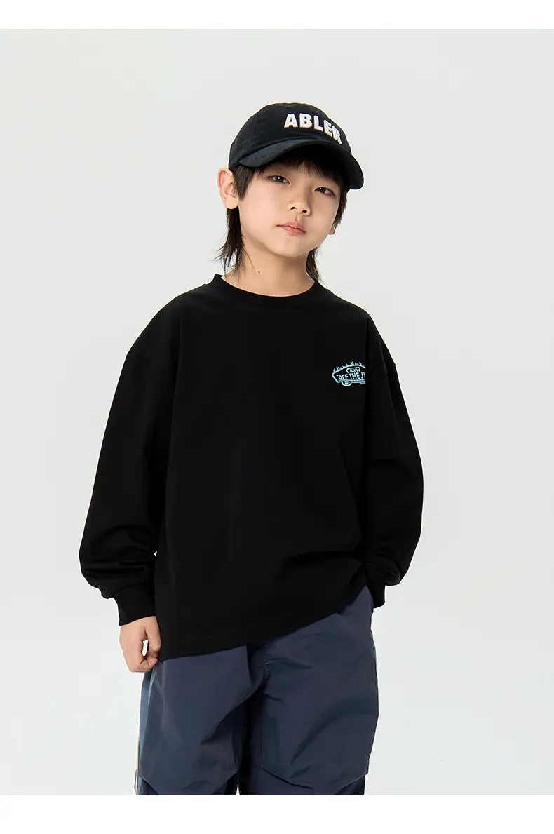 Kids Korean Print Long Sleeve T-Shirt Black Medium — feature 8