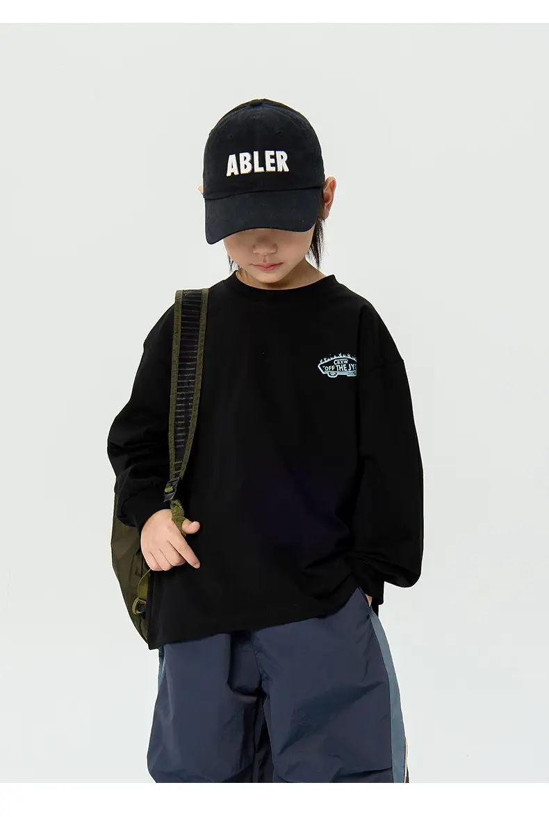 Kids Korean Print Long Sleeve T-Shirt Black Medium — feature 9