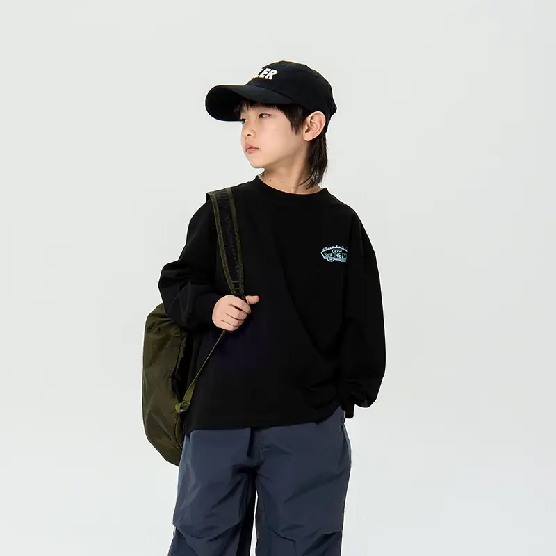 Kids Korean Print Long Sleeve T-Shirt Black Medium - Image 2