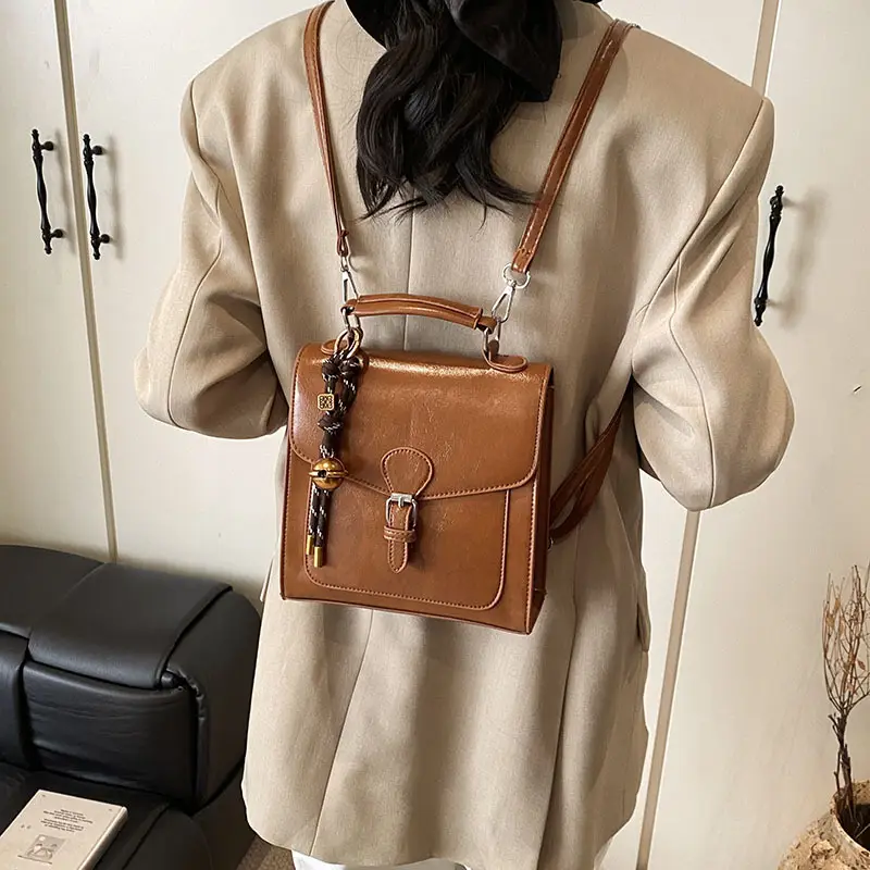 Black Oil Wax Leather Women's Shoulder Crossbody Bag - Image 13