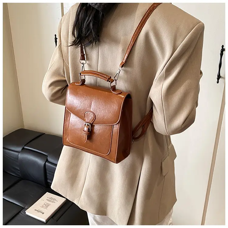 Black Oil Wax Leather Women's Shoulder Crossbody Bag — feature 19