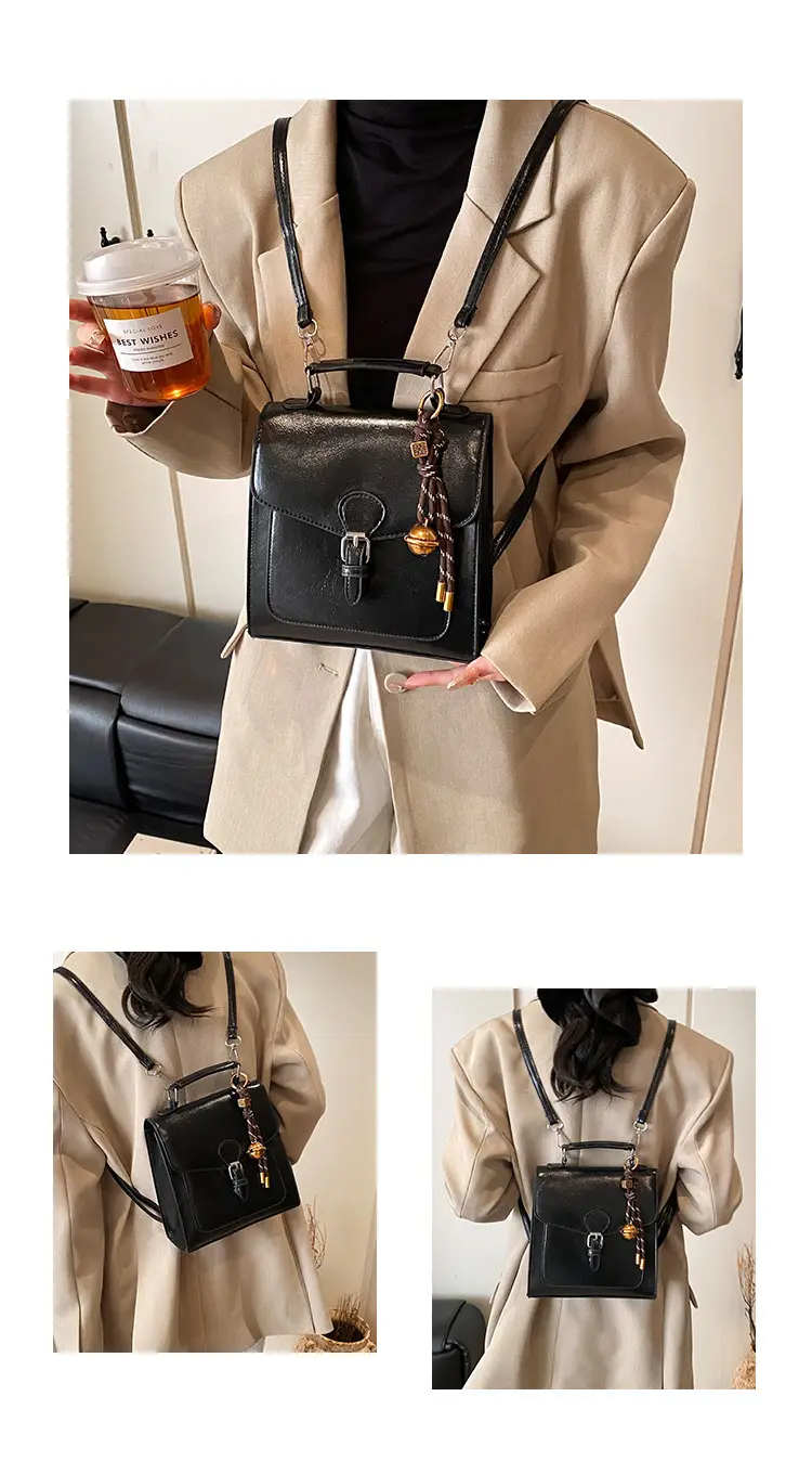 Black Oil Wax Leather Women's Shoulder Crossbody Bag — feature 24