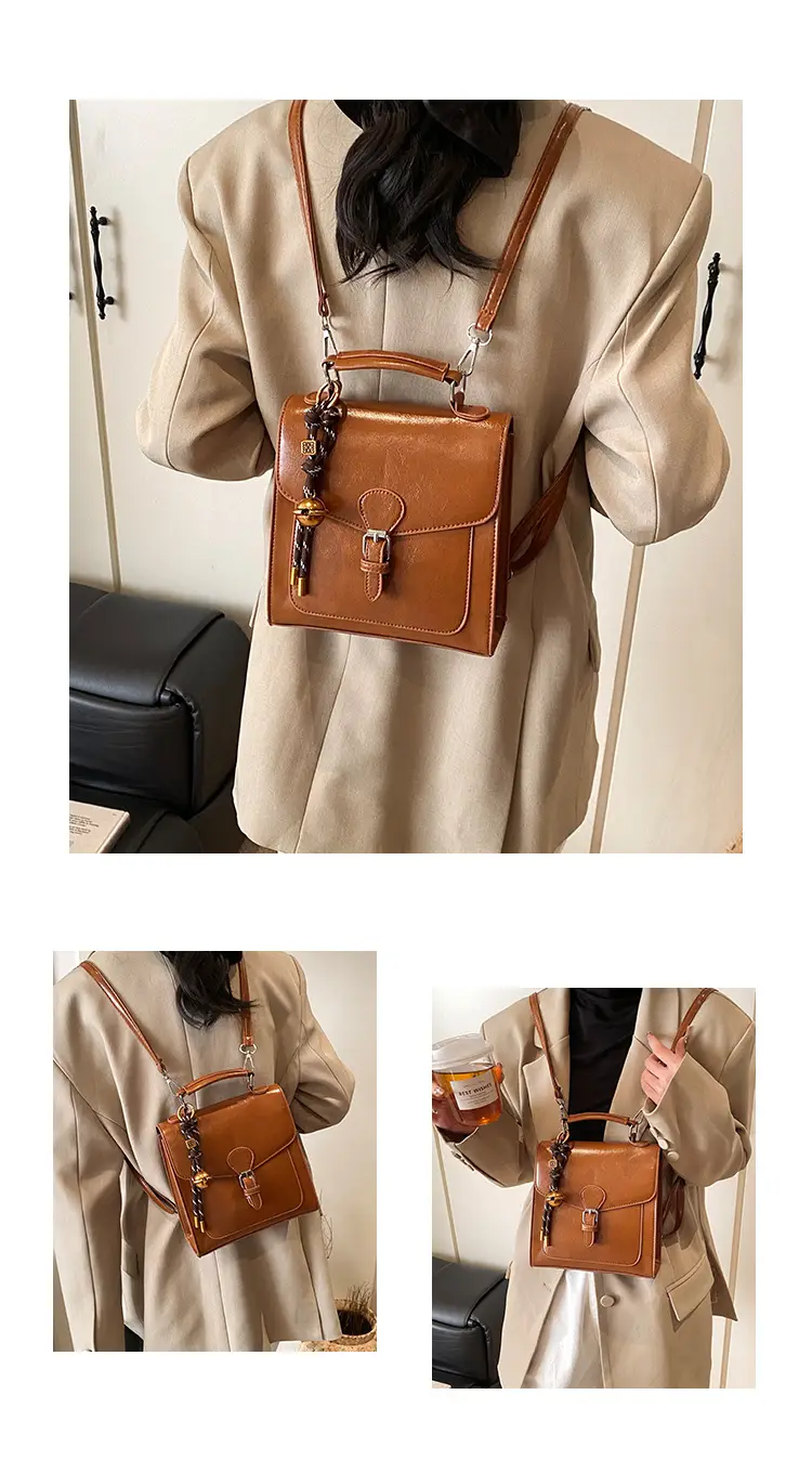 Black Oil Wax Leather Women's Shoulder Crossbody Bag — feature 25