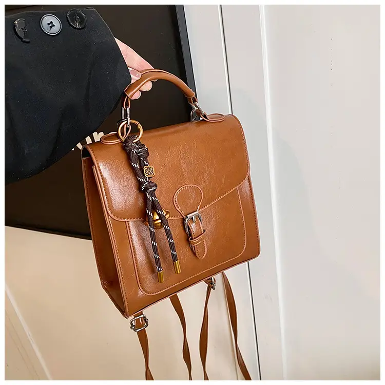 Black Oil Wax Leather Women's Shoulder Crossbody Bag — feature 31