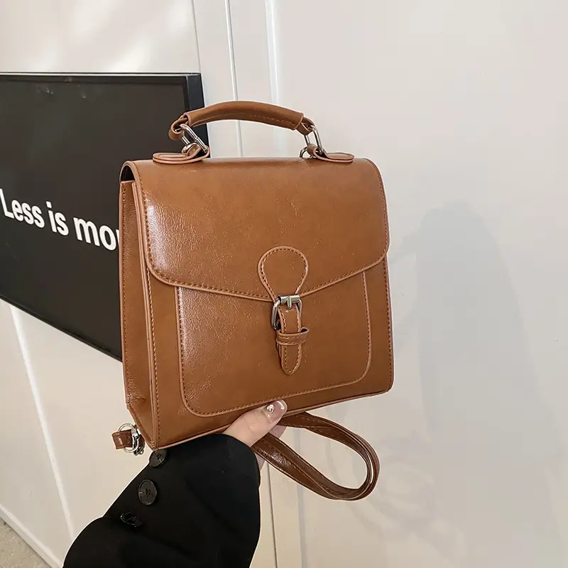 Black Oil Wax Leather Women's Shoulder Crossbody Bag - Image 3