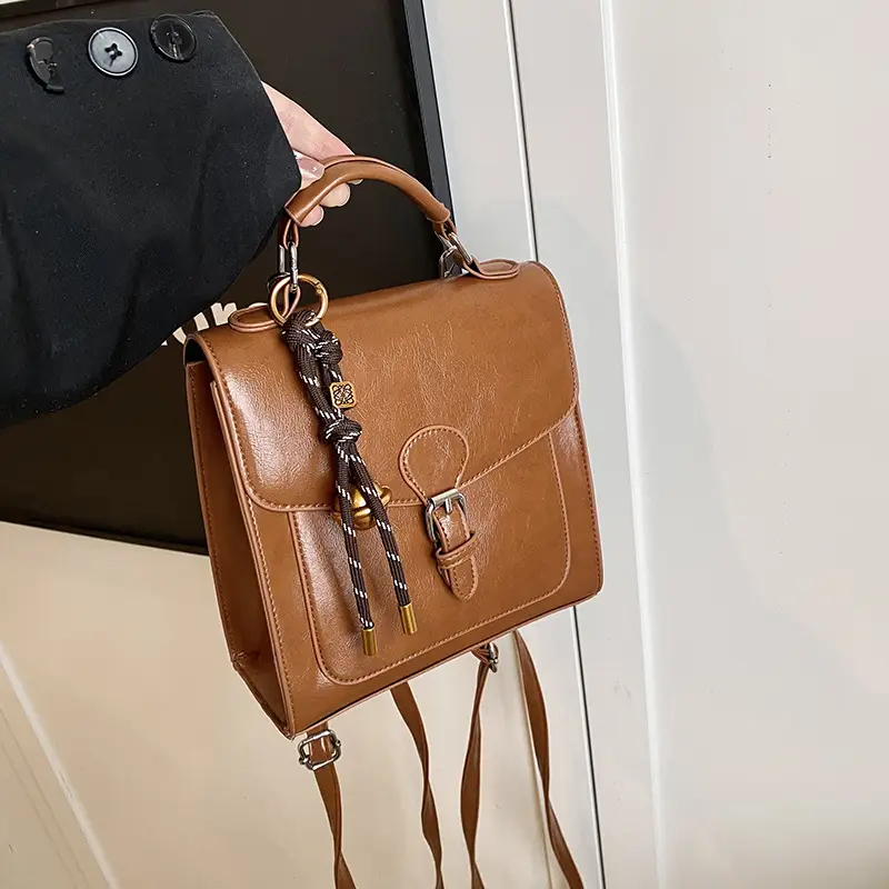 Black Oil Wax Leather Women's Shoulder Crossbody Bag - Image 8