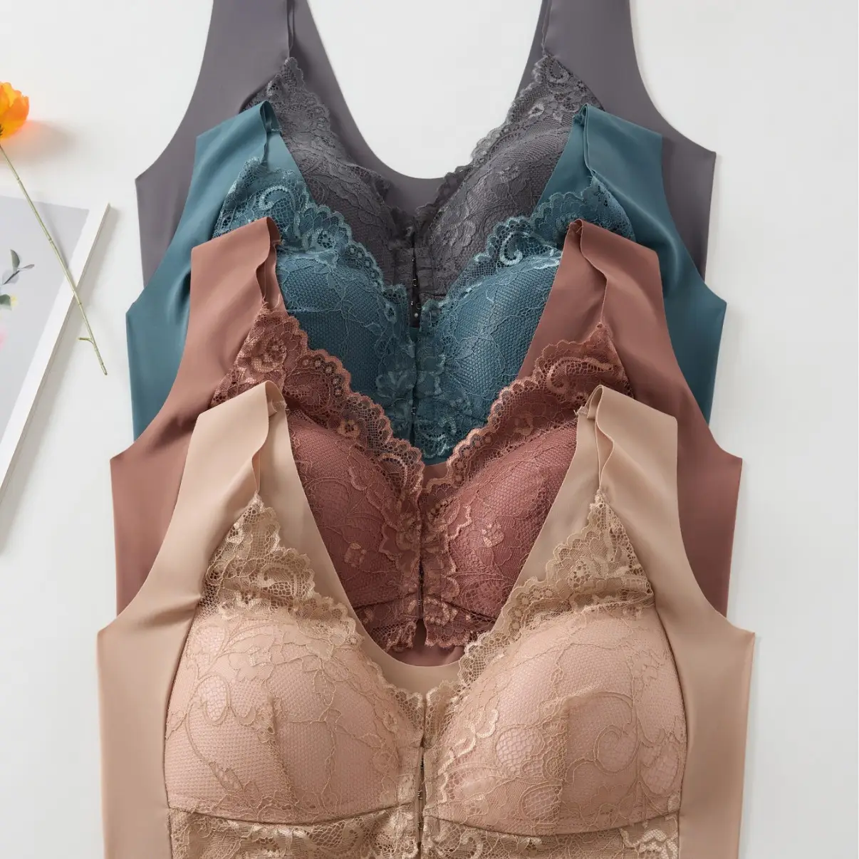 Lace Vests Bra Set for Women Fixed Cup Lace Design