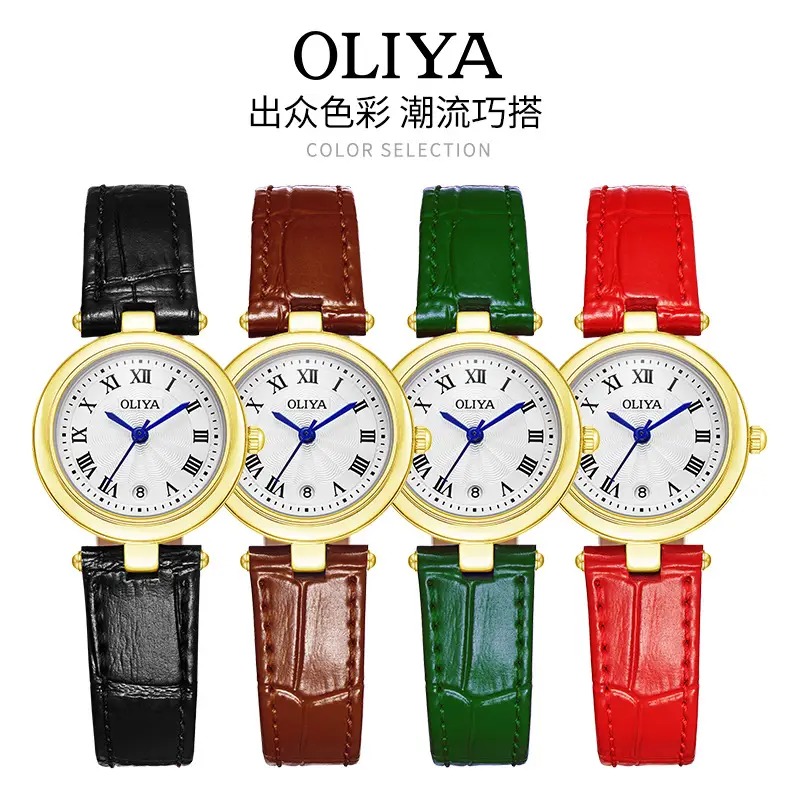 Women's Green Leather Watch with Gold Case - Image 6
