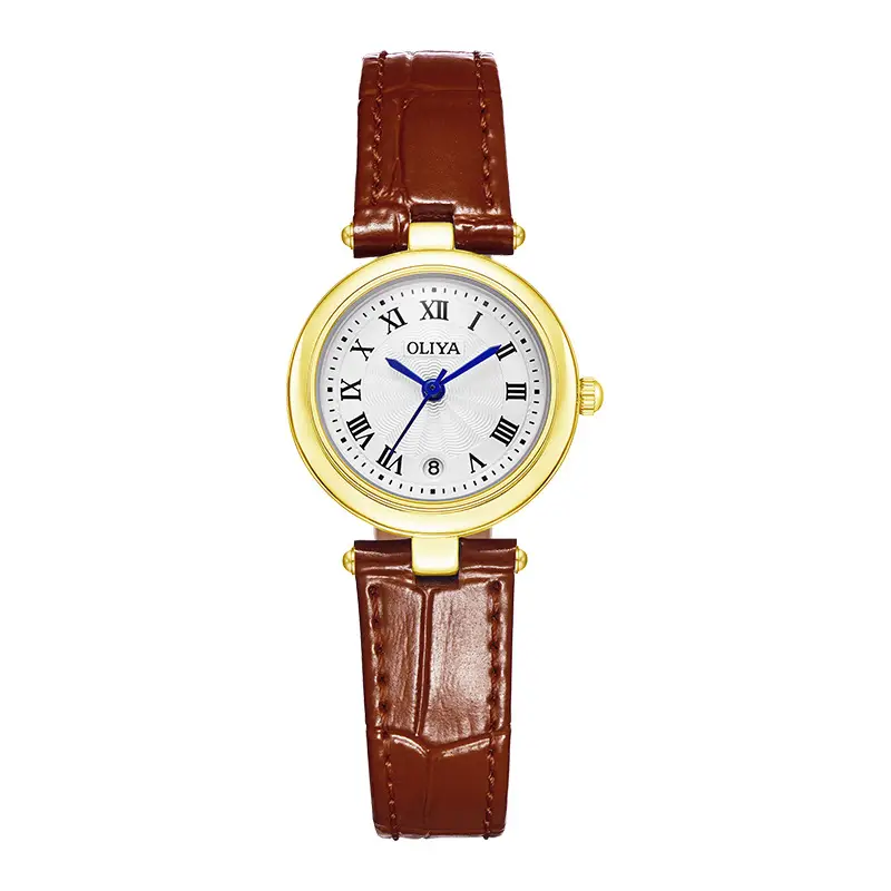Women's Green Leather Watch with Gold Case - Image 2