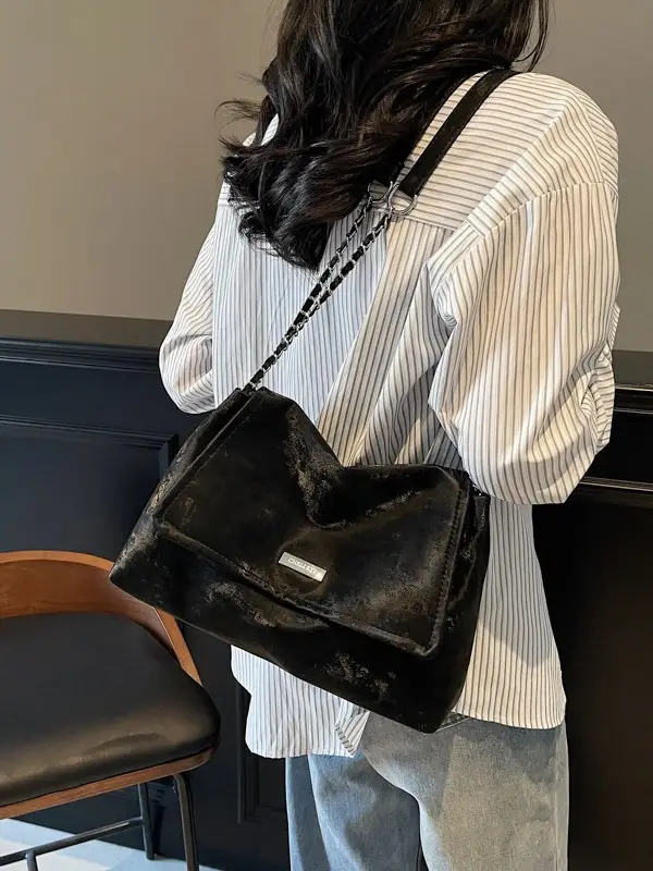 Black Velvet Chain Shoulder Bag for Women 2025 - Image 7