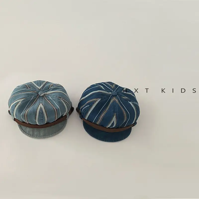 Children's Pumpkin Hat Blue Striped Spring Autumn Beret