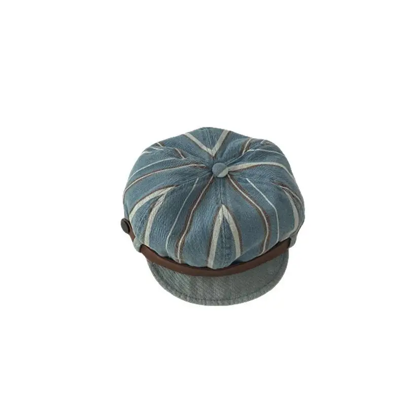 Children's Pumpkin Hat Blue Striped Spring Autumn Beret