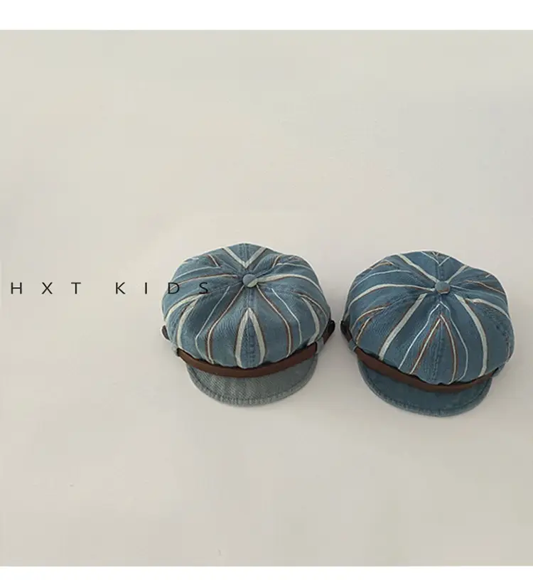 Children's Pumpkin Hat Blue Striped Spring Autumn Beret — feature 2