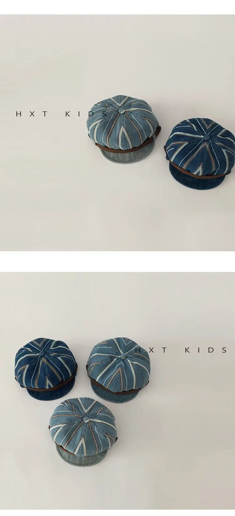 Children's Pumpkin Hat Blue Striped Spring Autumn Beret — feature 4