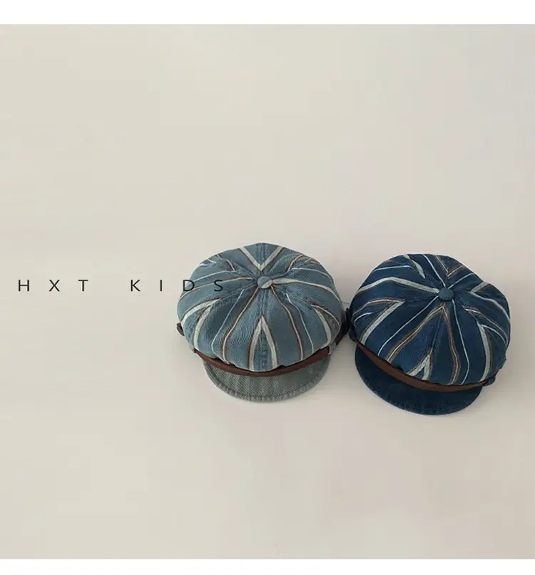 Children's Pumpkin Hat Blue Striped Spring Autumn Beret — feature 5