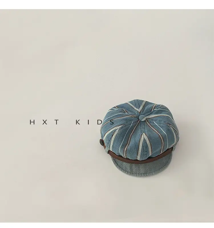 Children's Pumpkin Hat Blue Striped Spring Autumn Beret — feature 6