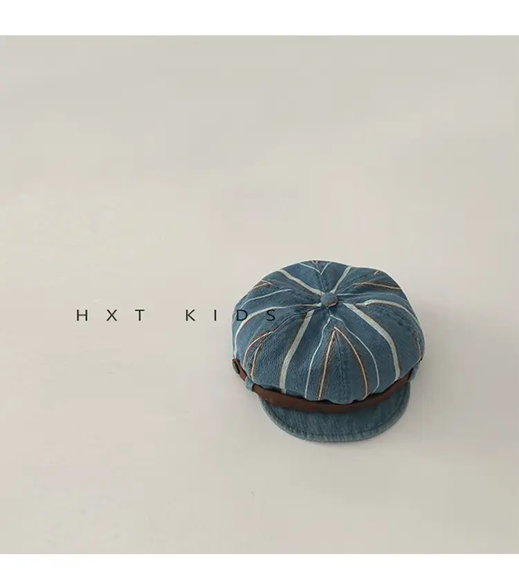 Children's Pumpkin Hat Blue Striped Spring Autumn Beret — feature 7
