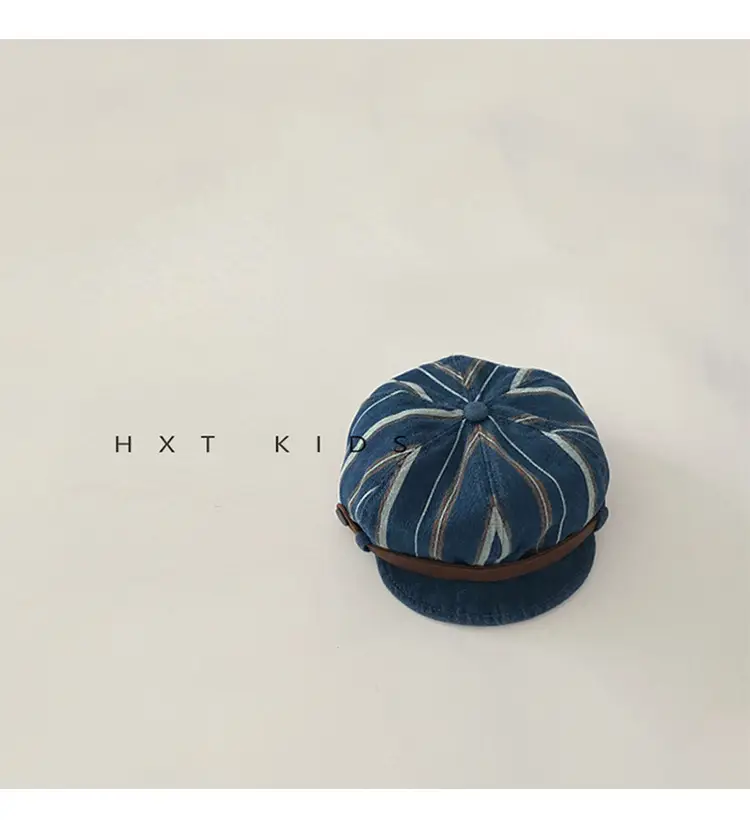 Children's Pumpkin Hat Blue Striped Spring Autumn Beret — feature 8
