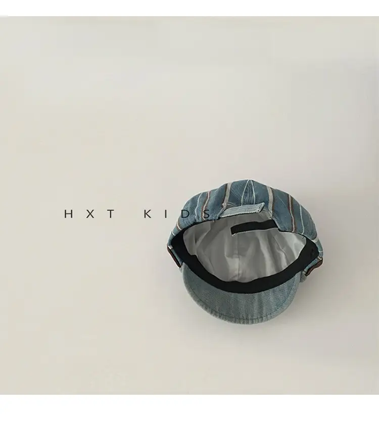 Children's Pumpkin Hat Blue Striped Spring Autumn Beret — feature 9