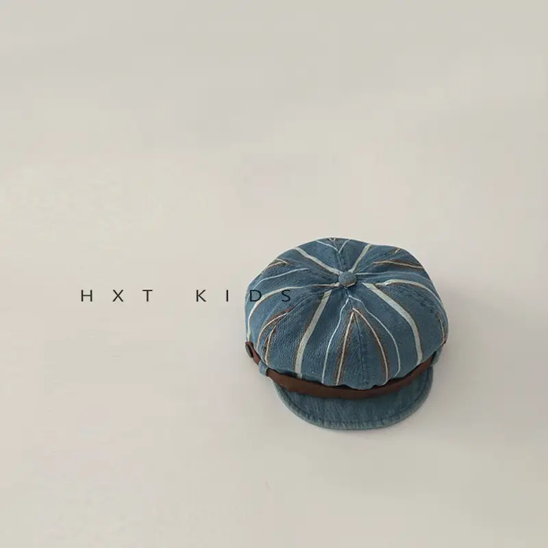 Children's Pumpkin Hat Blue Striped Spring Autumn Beret