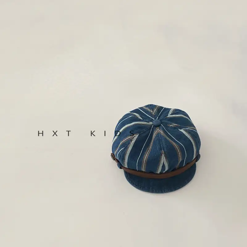 Children's Pumpkin Hat Blue Striped Spring Autumn Beret