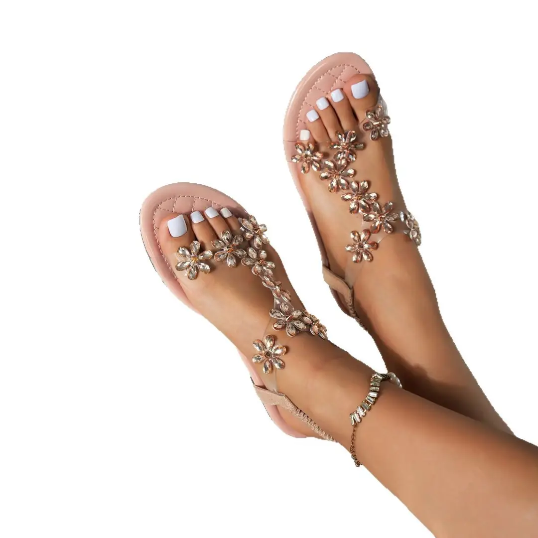 Round-Toe Fashionable Flat Fashion Sandals, New Large Size Floral Fairy Style Transparent Strap Casual Versatile Sandals - Image 5