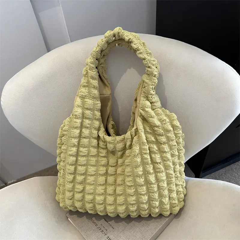 Pleated Bubble Bag Yellow Large Capacity - Image 7