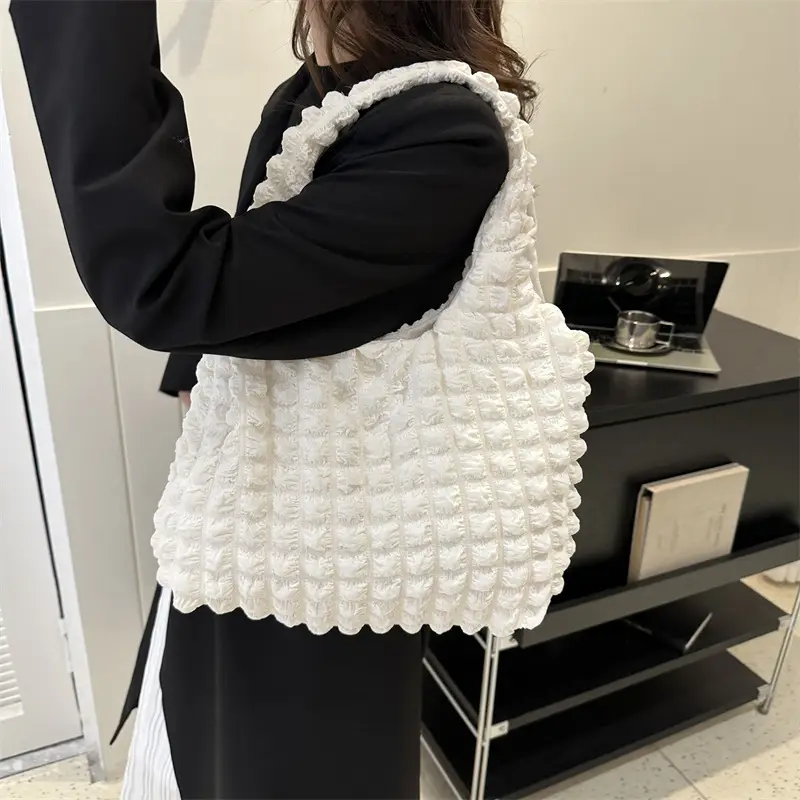 Pleated Bubble Bag Yellow Large Capacity - Image 9