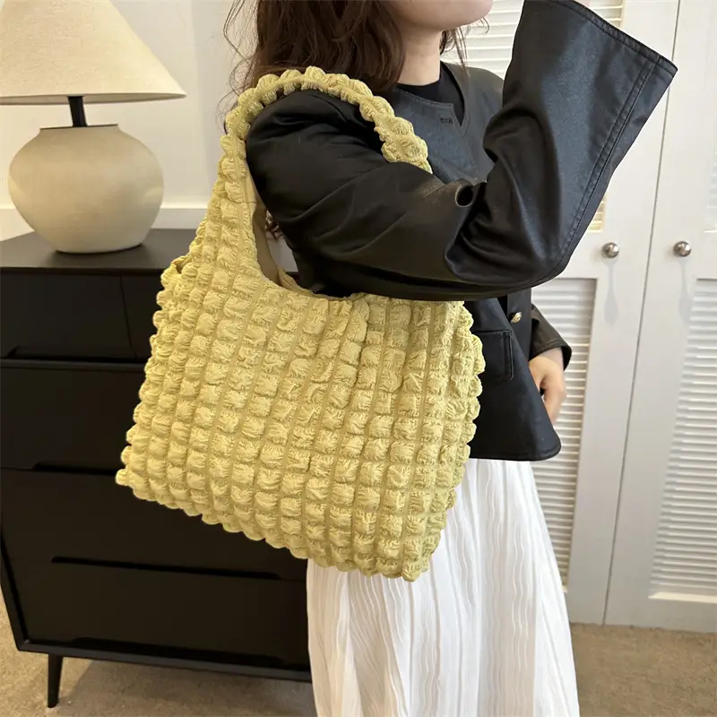 Pleated Bubble Bag Yellow Large Capacity - Image 10