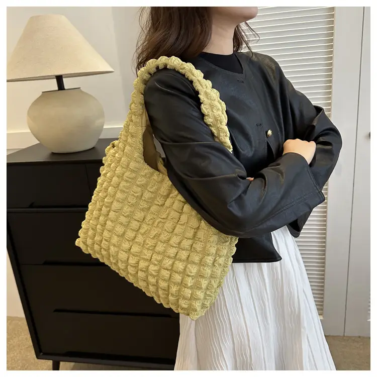 Pleated Bubble Bag Yellow Large Capacity — feature 18
