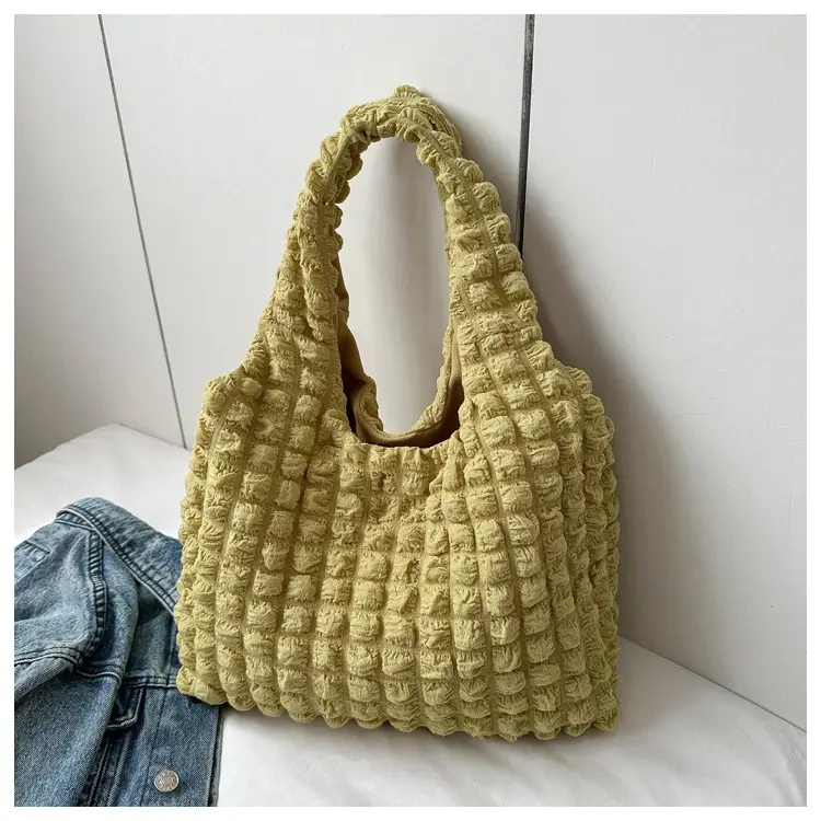 Pleated Bubble Bag Yellow Large Capacity - Image 5