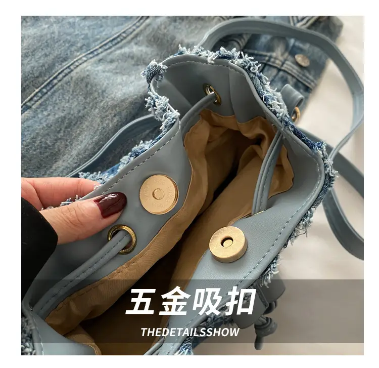 Lingge Blue Drawstring Tassel Shoulder Bag Women — feature 5