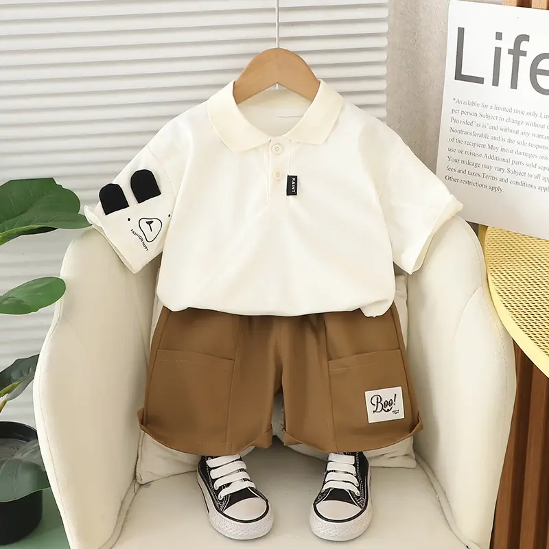2025 Boys Summer Polo Shirt Suit Yellow Black - Image 3