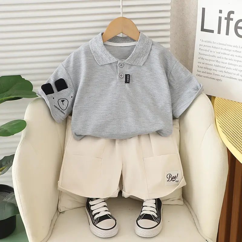2025 Boys Summer Polo Shirt Suit Yellow Black - Image 2