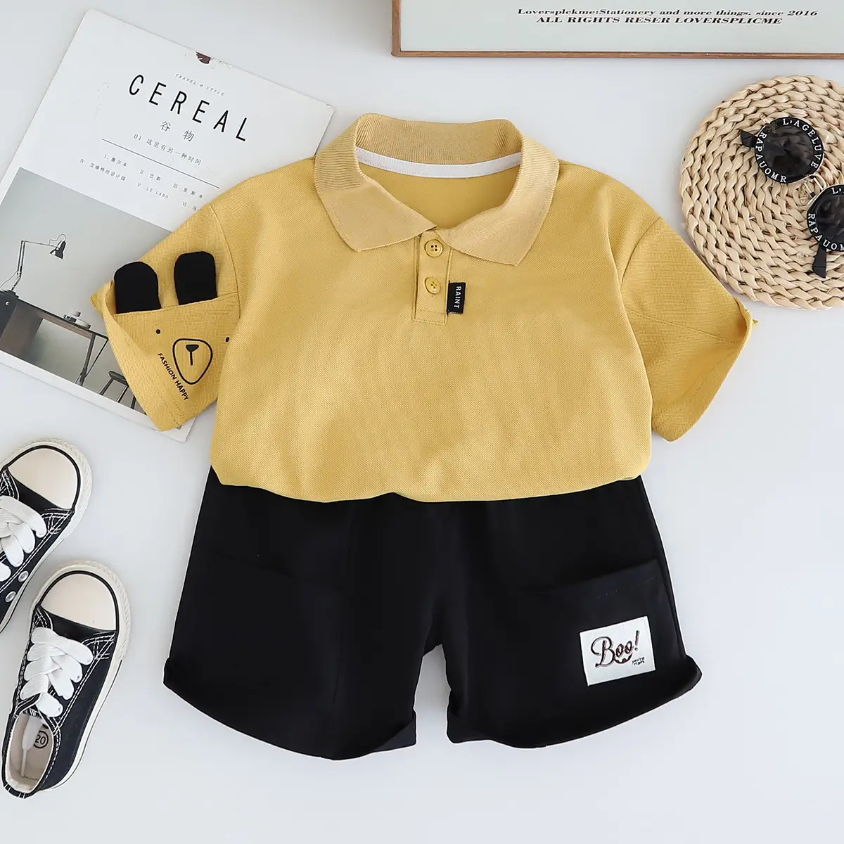 2025 Boys Summer Polo Shirt Suit Yellow Black — feature 4