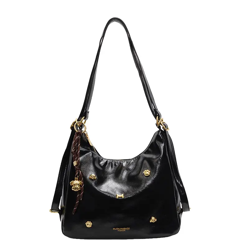 Women's Cross-border Retro Shoulder Tote Bag Beige Gold Button - Image 9