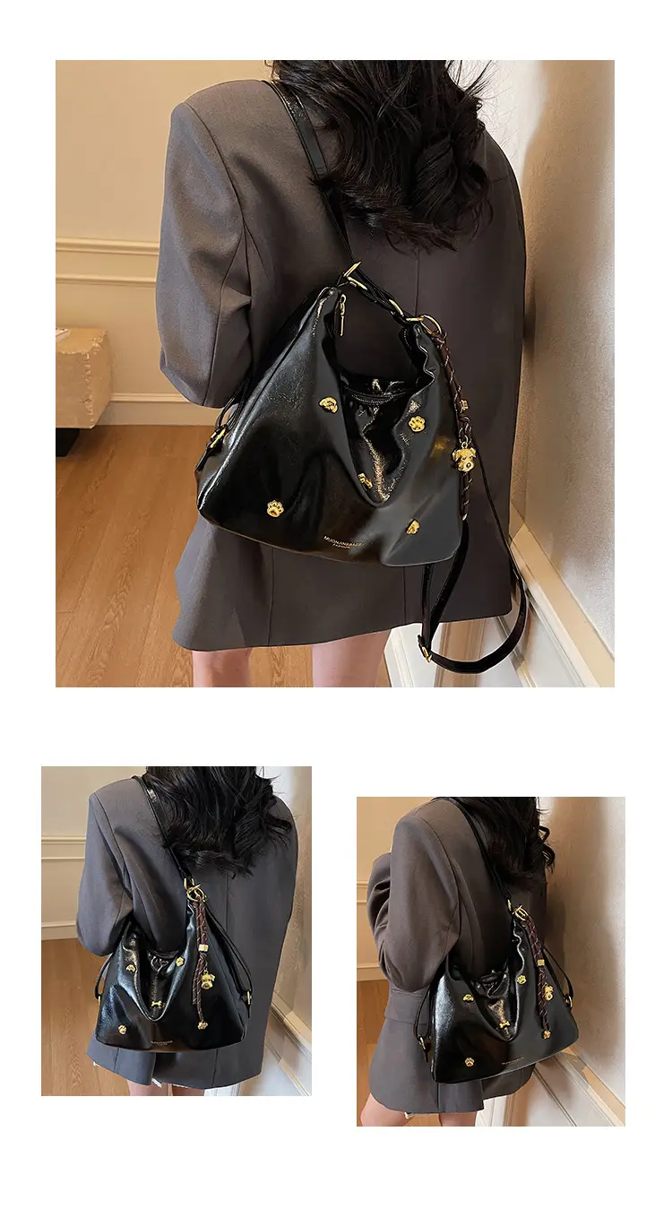 Women's Cross-border Retro Shoulder Tote Bag Beige Gold Button — feature 14