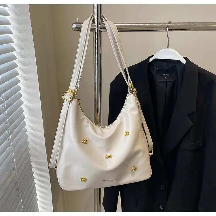 Women's Cross-border Retro Shoulder Tote Bag Beige Gold Button — feature 20