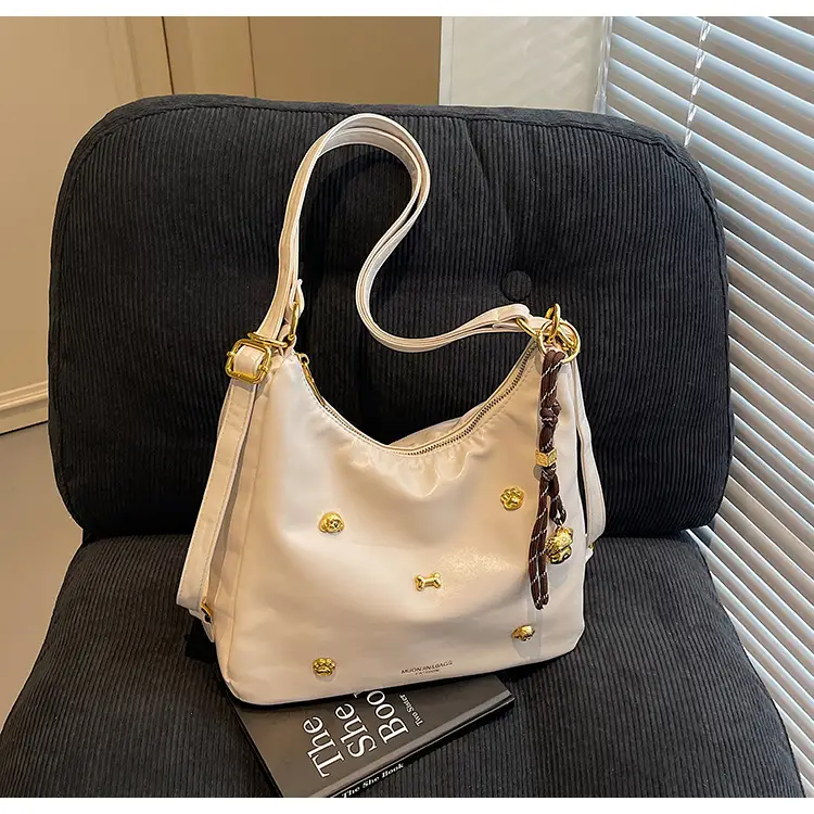 Women's Cross-border Retro Shoulder Tote Bag Beige Gold Button — feature 24