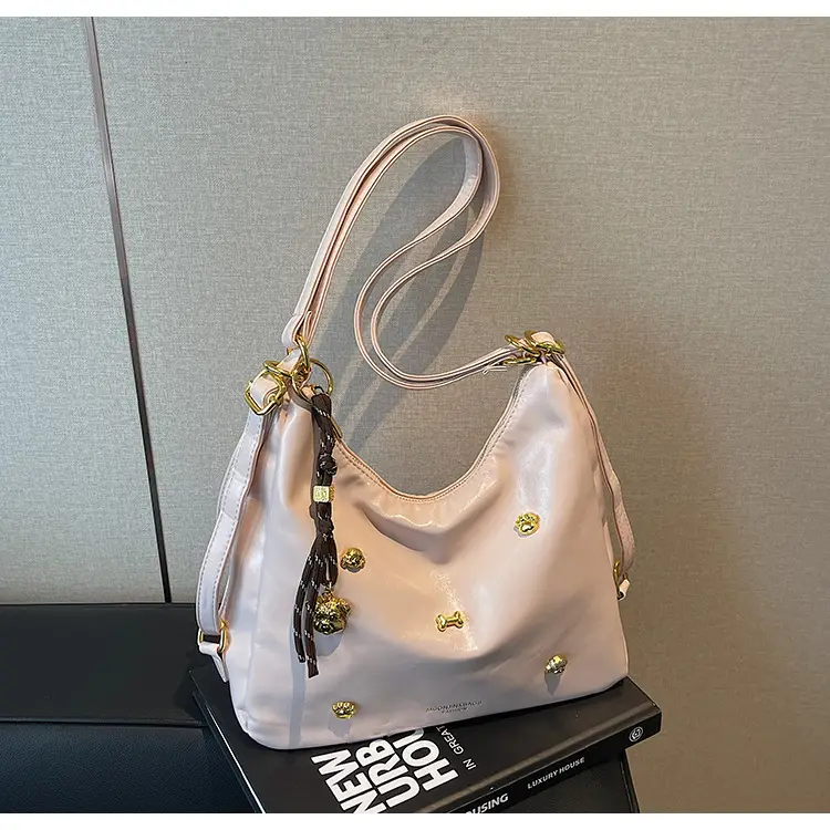 Women's Cross-border Retro Shoulder Tote Bag Beige Gold Button — feature 27