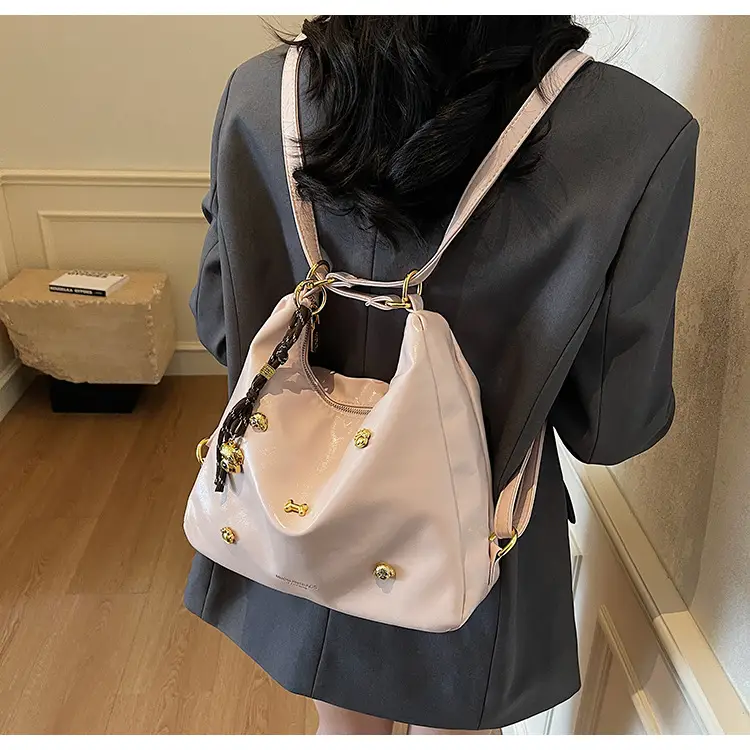 Women's Cross-border Retro Shoulder Tote Bag Beige Gold Button — feature 32