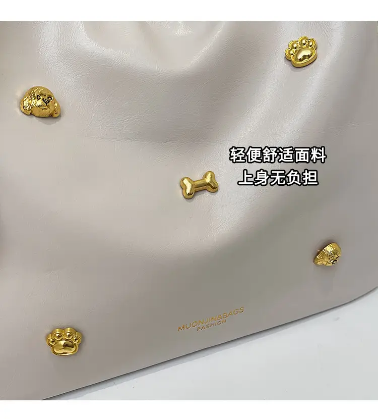 Women's Cross-border Retro Shoulder Tote Bag Beige Gold Button — feature 5