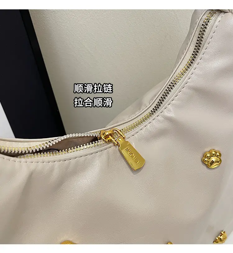 Women's Cross-border Retro Shoulder Tote Bag Beige Gold Button — feature 6