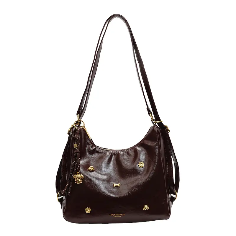 Women's Cross-border Retro Shoulder Tote Bag Beige Gold Button - Image 2