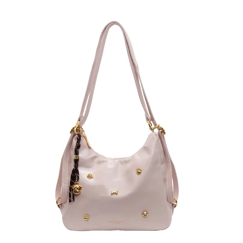 Women's Cross-border Retro Shoulder Tote Bag Beige Gold Button - Image 4