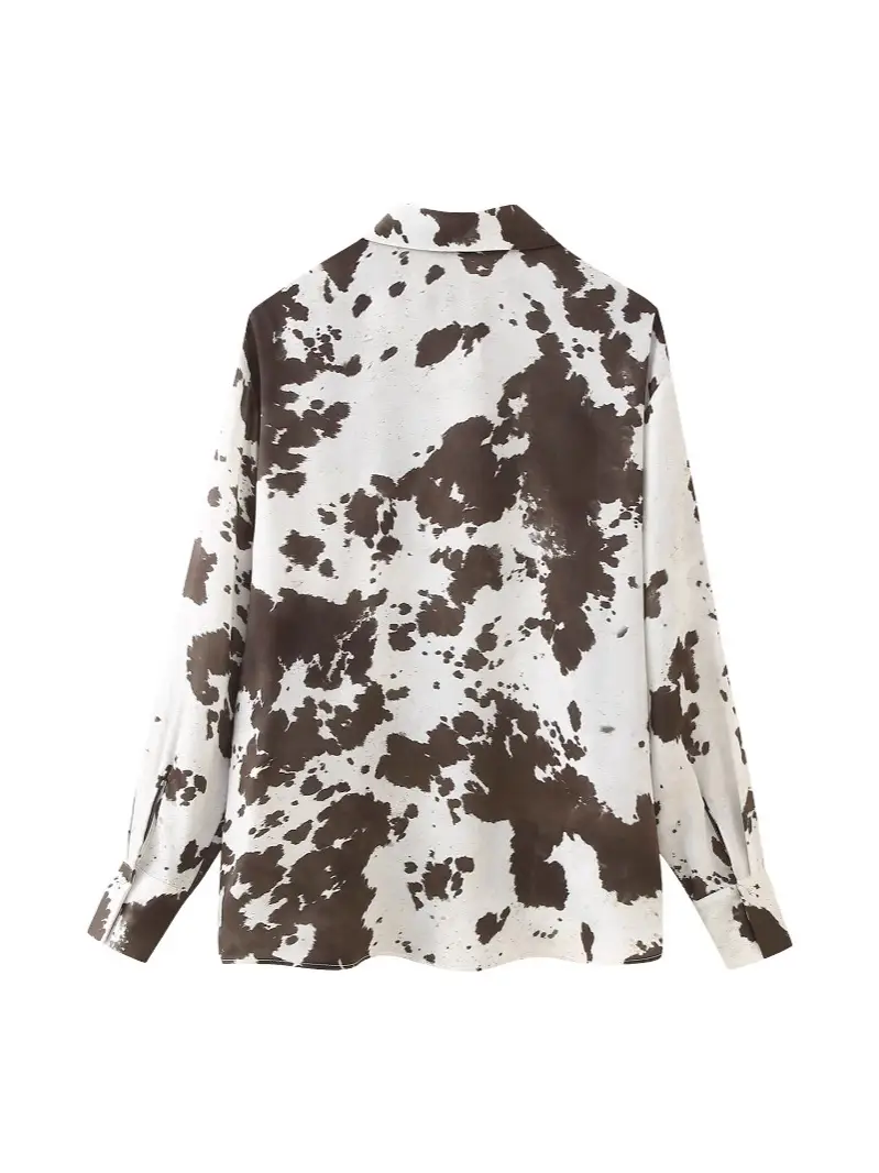 Women Printed Cowhide Lapel Shirt with Belt Midi Suit - Image 6
