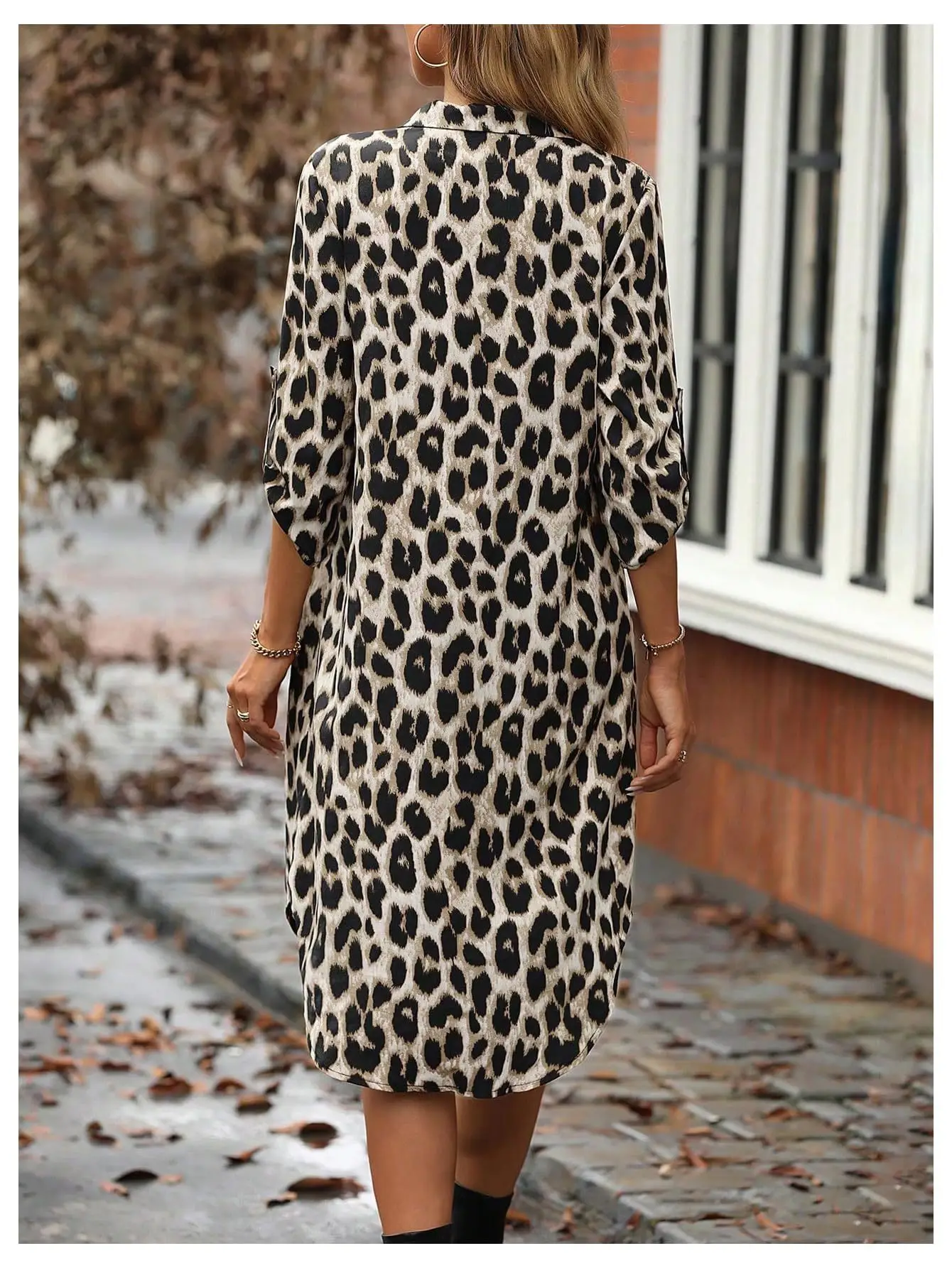 European American Leopard Print Sleeve Shirt Dress — feature 11